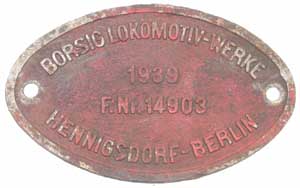 Borsig 14903, 1939, Aluguss, Riffelgrund mit Rand, von DRG / DB 50 172