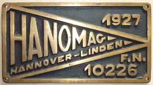 Hanomag 10226, 1927, Messingguss, glatt mit Rand, sogenanntes "Wimpelschild", von Dampflok Bt der Hafenbahn Hildesheim