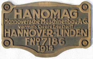 Hanomag 7186, 1914,  Messing, glatt mit Rand, von Lok 20 der WEG, ehemals 
