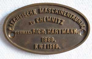 Hartmann 1889, 1590, Messingguss, oval, mit Rand, von