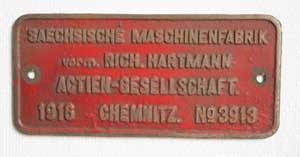Hartmann 3913, 1916, Messing, rechteckig, Riffelgrund mit Rand, von