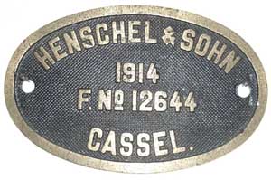 Henschel 12644, 1914, Messing, Riffelgrund mit Rand, von Baureihe 38 1634