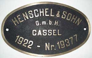 Henschel 19377, 1922, Messing, Riffelgrund mit Rand, Cn2t Dampflok