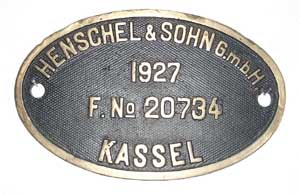 Henschel, 20734, 1927, Messing, Riffelgrund mit Rand, von Baureihe 64 027