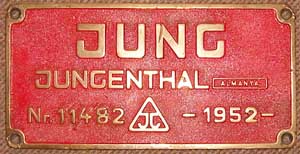 Jung 11482, 1952, Messing, 29,5x15cm, Zusatz Alemanya, ex TCDD 5704 Nachbau Reihe 85