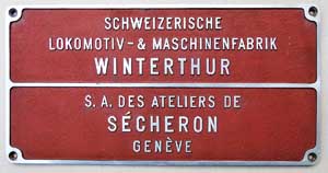 Fabrikschild Schweizerische Lokomotiv-& Maschinenfabrik WINTERTHUR (SLM), Aluminiumguss, rechteckig, Riffelgrund mit Rand (GAlmR). Das Schild ist von der SBB 17003