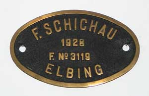 Schichau 3119, 1928, oval von 24 004, Messingschild, oval, Riffelgrund mit Rand.