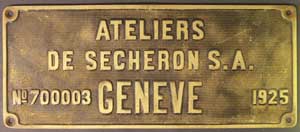 Secheron-Geneve, Nr. 700003, 1925 von SBB-10269, Messingguss, Riffelgrund mit Rand