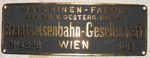 Staatseisenbahngesellschaft Wien 4828, 1928, BB 93 1404, ex 378.104, Messingguss 31x10,5cm