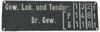 Gewichtstafel Baureihe 23, Deutsche Bundesbahn