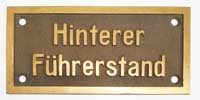 Deutschland (DR), Innenschild der DRG: Hinterer Fhrerstand, Guss-Messing-DRG (GMsD), Riffelgrund mit Rand. Das Schild ist von einer Altbauelektrolok.
