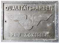 Deutschland (DDR), "Qualittsarbeit RAW 7. Oktober" vom Fhrerhaus einer DRo-Dampflokomotive. BxH = 250 x 180 mm.