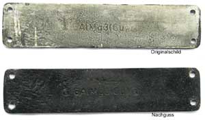 Bw Gemnden, Originalschild und Flschung GAlMg3(Cu), Rckseite