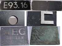 E93.16 in Guss-Alu-Spitz mit passendem AEG-Berlin Fabrikschild in Messing, beides Fälschungen, Nachgüsse der Firma Bude