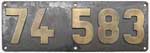 Deutschland (DR), Lokschild der DRG: 74 583, Niet-Messing-DRG (NMsD). Ein sehr schnes Lokschild mit zugehrigem Gattungsschild.