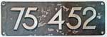 Deutschland (DR), Lokschild der DRB: 75 452, Guss-Aluminium-Spitz, RH-Guss (GAlS-RH).