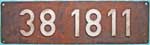Deutschland (BRD), Lokschild der DB: 38 1811, Niet-Aluminium-Rund. Ein sehr sch�nes Lokschild.
