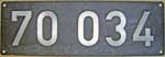 Deutschland (BRD), Lokschild der DB: 70 034, Niet-Aluminium-Rund.