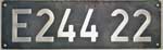 Deutschland (BRD), Lokschild der DB: E244 22, Guss-Aluminium-Gro (GAlG). So sind beide Schilder erhalten geblieben. Frontseitig wurden die Loknummern auf der vorhandenen Stahlplatte auflackiert.