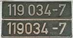 Deutschland (DDR), EDV-Lokschilder der DRo: 119 034-7, GAlR, Guss-Aluminium-Rund mit Rand (GAlRmR). Ein sehr schöner Satz!