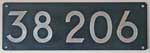 Deutschland (DDR), Lokschild der DRo: 38 206, Niet-Aluminium-Spitz (NAlS), kurzes Nietschild.
