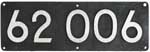Deutschland (DDR), Lokschild der DRo: 62 006, Niet-Aluminium-Spitz (NAlS), Aluminiumziffern auf einer Pertinax-Platte.