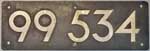 Deutschland (DDR), Lokschild der DRo: 99 534, Niet-Aluminium-Spitz (NAlS). Nietung auf alter DRG-Platte.