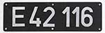 Deutschland (DDR), Lokschild der DRo: E42 116, Niet-Aluminium-Breit (NAlG). Ein sehr schöner Satz.