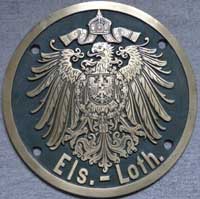 Eigentumsschild Elsaß Lothringen, Messingguss, Hohlguss, ohne Senkung, D=250mm