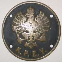 Eigentumsschild der K.P.E.V., Version von 1883, Messingguss, Riffelgrund mit Rand