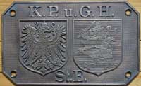 Eigentumsschild der K.P.u.G.H.St.E. (Königlich Preußischen und Großherzoglich Hessischen Staats-Eisenbahn), Messingguss mit Rand (GMsmR).