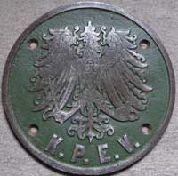 Eigentumsschild K.P.E.V., Eisenguss, mit Senkung, D=248m