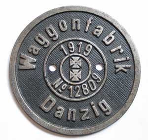 Waggonfabrik Danzig 12809, 1919, Eisenguss, Riffelgrund mit Rand, rund