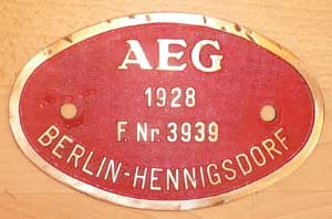 AEG 3939, 1928, von DRG 01-070, Messing