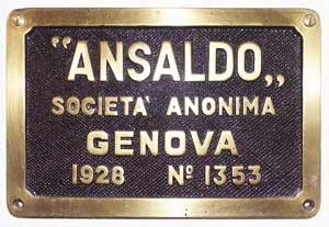 Ansaldo Genova, Nr. 1353, 1928, Messingguss mit Rand, von FCL-359 Dh2t, Kalabrien