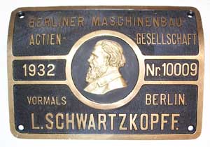 BMAG Schwartzkopf 10009 1932, Zylinderschild, Messing