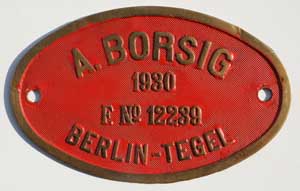 Fabrikschild Borsig, Fabriknummer: 12239, Baujahr: 1930, Messingguss mit Rand, Rahmenschild oder Tenderschild, von CFR 50.428, Export-G10