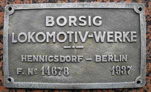 Fabrikschilder Borsig, Fabriknummer: 14478, Baujahr: 1937, Aluminiumguss mit Rand, von DRG 03-286 / DRo 03 2286