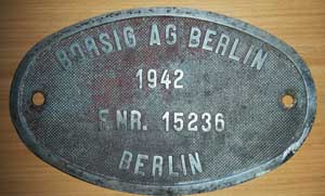 Borsig, Fabrik-Nr. 15236, 1942, Aluminiumguss mit Rand, von DRB 44 662