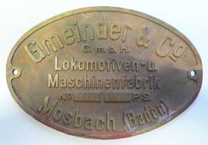 Gmeinder, Fabrik-Nr. 1092, 1934, Messingguss mit  Rand, von Bdm-600mm, Ziegelei M.Eder, Berghausen, 230x150mm