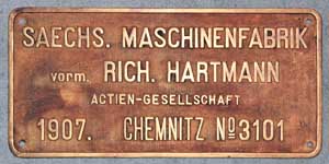 Sächsische Maschinenfabrik Hartmann, Nr. 3101, 1907, Messingguss mit Rand, von F.C.Norte, Nr.2655, + 1941, RENFE-040-2475
