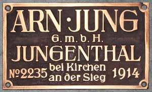 Jung, 2235, 1914, Messingguss mit Rand, von Kleinbahn Prenzlau-Klockow, Lok-Nr. '8', sptere 89-6229 der  DRo