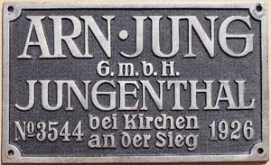 Jung, 3544, 1926, Eisenguss mit Rand, von 360 PS Schmalspur-Dampflok, D1'+t, sptere JDZ R.U.18