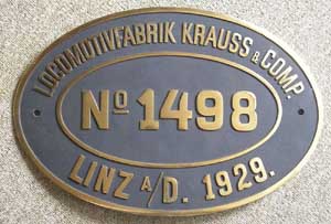 Krauss 1498, 1929 BB 378.148, BB 93.1448, Messing oval, Riffelgrund mit Rand