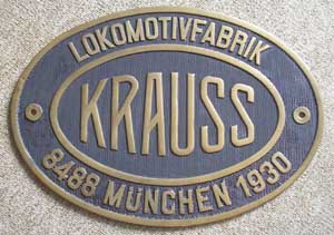 Krauss 8488, 1930 Brohltalbahn Lok1, Messing oval, Riffelgrund mit Rand