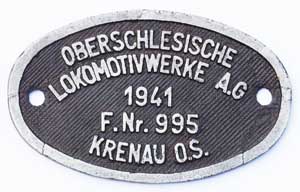 Krenau (Oberschlesische Lokomotivwerke A.G., Krenau O.S.), Nr.  995, 1941, Zinkguss, von Tender der DRB 39 058
