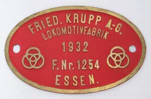 Krupp, 1254, 1932, Messingguss oval, Riffelgrund mit Rand, von