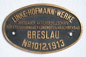 Linke-Hofmann-Werke 1012, 1913, Messingguss, oval, Riffelgrund mit Rand, von