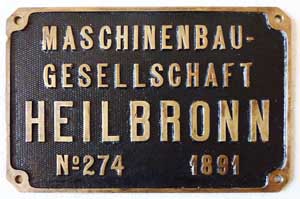 Maschinenbau-Gesellschaft  Heilbronn, Fabrik-Nr. 274, 1891, Messingguss mit Rand, von Bauzuglokomotive