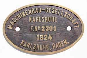 DRG, Maschinenbau-Gesellschaft Karlsruhe 2301, 1924 Messingguss